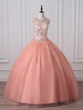 Graceful Beading Quinceanera Gowns Peach Zipper Sleeveless Floor Length