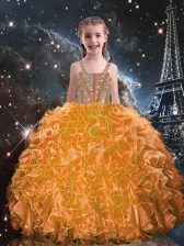  Floor Length Ball Gowns Sleeveless Orange Red Little Girl Pageant Dress Lace Up