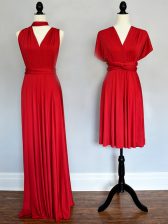  Ruching Quinceanera Court of Honor Dress Red Lace Up Sleeveless Floor Length