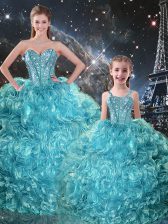  Aqua Blue Lace Up Sweetheart Beading and Ruffles Sweet 16 Quinceanera Dress Organza Sleeveless