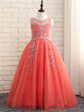  Floor Length A-line Sleeveless Watermelon Red Little Girl Pageant Dress Zipper