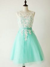 Lace Vestidos de Damas Turquoise Lace Up Sleeveless Knee Length