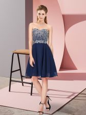 Hot Sale Knee Length Lace Up Evening Dress Navy Blue for Prom and Party and Sweet 16 with Beading