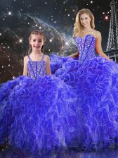  Blue Sleeveless Floor Length Beading and Ruffles Lace Up 15 Quinceanera Dress