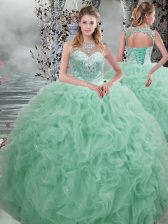 Adorable Apple Green Scoop Lace Up Beading and Ruffles Vestidos de Quinceanera Sleeveless