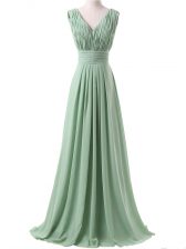 Flirting Chiffon Sleeveless Floor Length Damas Dress and Ruching
