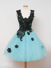 Spectacular Straps Sleeveless Dama Dress Knee Length Lace Aqua Blue Tulle