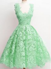  Knee Length Green Quinceanera Court of Honor Dress Straps Sleeveless Zipper