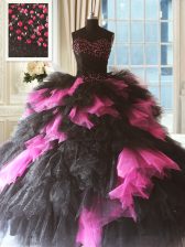 Flare Sleeveless Beading and Ruffles Lace Up 15th Birthday Dress