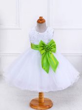  Organza Sleeveless Knee Length Little Girls Pageant Gowns and Bowknot