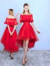 Vintage Half Sleeves Lace Up High Low Appliques Vestidos de Damas