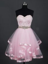  Tulle Sweetheart Sleeveless Zipper Beading and Lace and Ruffles Damas Dress in Baby Pink