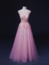  Tulle Sleeveless Floor Length Prom Gown and Appliques