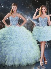  Sweetheart Sleeveless Organza Quinceanera Dress Beading and Ruffles Lace Up