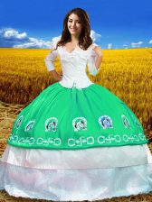 Fantastic Off The Shoulder 3 4 Length Sleeve Lace Up Sweet 16 Dress Turquoise Taffeta