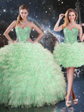  Apple Green 15th Birthday Dress Military Ball and Sweet 16 and Quinceanera with Beading and Ruffles Sweetheart Sleeveless Lace Up