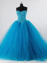 Suitable Beading Vestidos de Quinceanera Baby Blue Lace Up Sleeveless Floor Length
