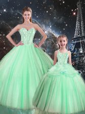  Tulle Sweetheart Sleeveless Lace Up Beading Quinceanera Dresses in Apple Green