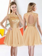  Champagne Backless Bateau Beading and Lace Damas Dress Chiffon Sleeveless
