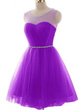 Extravagant Purple Lace Up Scoop Beading and Ruching Tulle Sleeveless