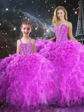 Classical Beading and Ruffles 15 Quinceanera Dress Fuchsia Lace Up Sleeveless Floor Length