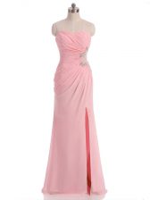  Sleeveless Side Zipper Floor Length Beading and Ruching Evening Dress