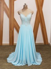  Aqua Blue Empire Beading and Ruching Homecoming Dress Side Zipper Chiffon Short Sleeves