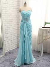  Baby Blue Sleeveless Chiffon Zipper Prom Gown for Prom and Party and Military Ball