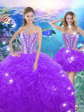 Colorful Sweetheart Sleeveless Lace Up 15 Quinceanera Dress Purple Organza