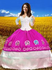  Multi-color Lace Up Off The Shoulder Embroidery Quince Ball Gowns Taffeta 3 4 Length Sleeve