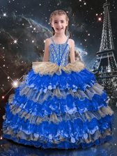  Sleeveless Beading and Ruffled Layers Lace Up Little Girls Pageant Dress