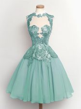 Best Selling High-neck Sleeveless Vestidos de Damas Knee Length Lace Light Blue Chiffon
