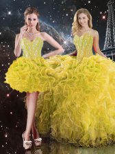  Sleeveless Lace Up Floor Length Beading and Ruffles Quinceanera Gowns
