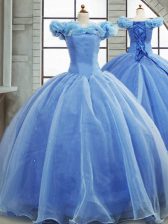  Organza Sleeveless Sweet 16 Quinceanera Dress Brush Train and Pick Ups