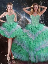  Sleeveless Beading and Ruffles Lace Up 15th Birthday Dress