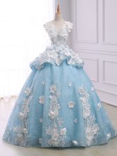  Scoop Sleeveless Organza 15th Birthday Dress Appliques Court Train Lace Up