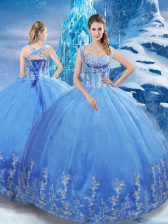  Sleeveless Lace Up Floor Length Beading and Appliques Quinceanera Dress
