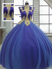  Royal Blue Ball Gowns Appliques 15 Quinceanera Dress Lace Up Tulle Sleeveless Floor Length