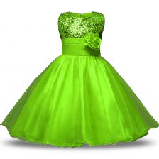 Cheap Sleeveless Knee Length Belt and Hand Made Flower Zipper Flower Girl Dresses for Less