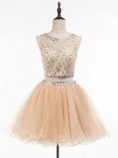 High Class Mini Length Two Pieces Sleeveless Champagne Prom Dresses Side Zipper