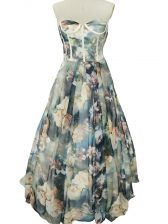 Glorious Multi-color Printed Zipper Sleeveless Floor Length Ruching