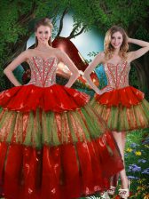  Floor Length Ball Gowns Sleeveless Wine Red Quince Ball Gowns Lace Up