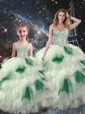 Wonderful Multi-color Organza Lace Up Quinceanera Gown Sleeveless Floor Length Beading and Ruffled Layers