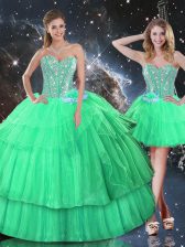  Apple Green Sleeveless Ruffled Layers and Sequins Floor Length Quinceanera Dresses