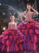  Sweetheart Sleeveless Organza Ball Gown Prom Dress Beading and Ruffles and Ruffled Layers Lace Up
