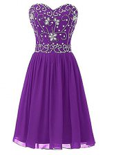  Eggplant Purple Empire Chiffon Sweetheart Sleeveless Beading Knee Length Zipper Prom Dresses