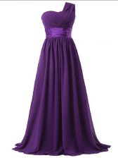 Trendy Floor Length Purple Court Dresses for Sweet 16 Chiffon Sleeveless Ruching