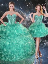 Captivating Turquoise Sleeveless Beading and Ruffles Floor Length Vestidos de Quinceanera