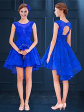 Discount Royal Blue Scoop Lace Up Lace and Belt Quinceanera Court Dresses Sleeveless