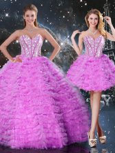  Fuchsia Sweetheart Neckline Beading and Ruffled Layers Quinceanera Dress Sleeveless Lace Up